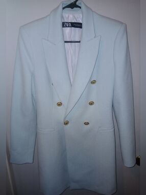 Zara Pale Blue Double-Breasted Blazer Coat